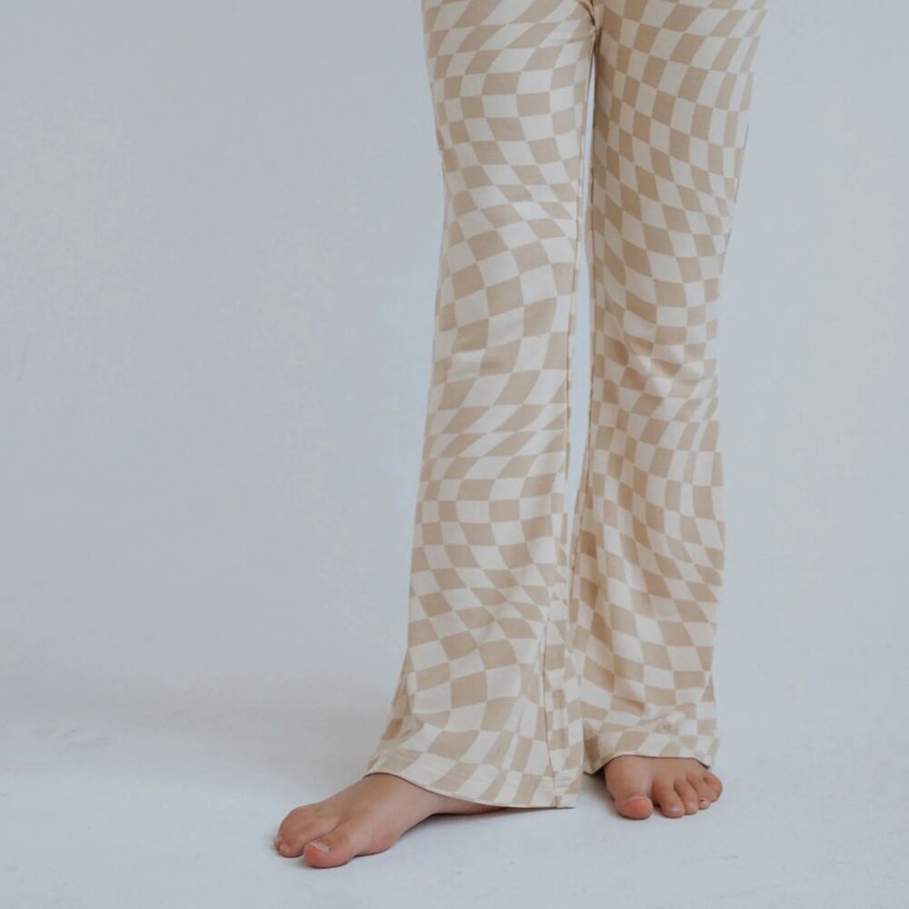 women's beige "wavy checkered" pajamas // Bottoms // Large